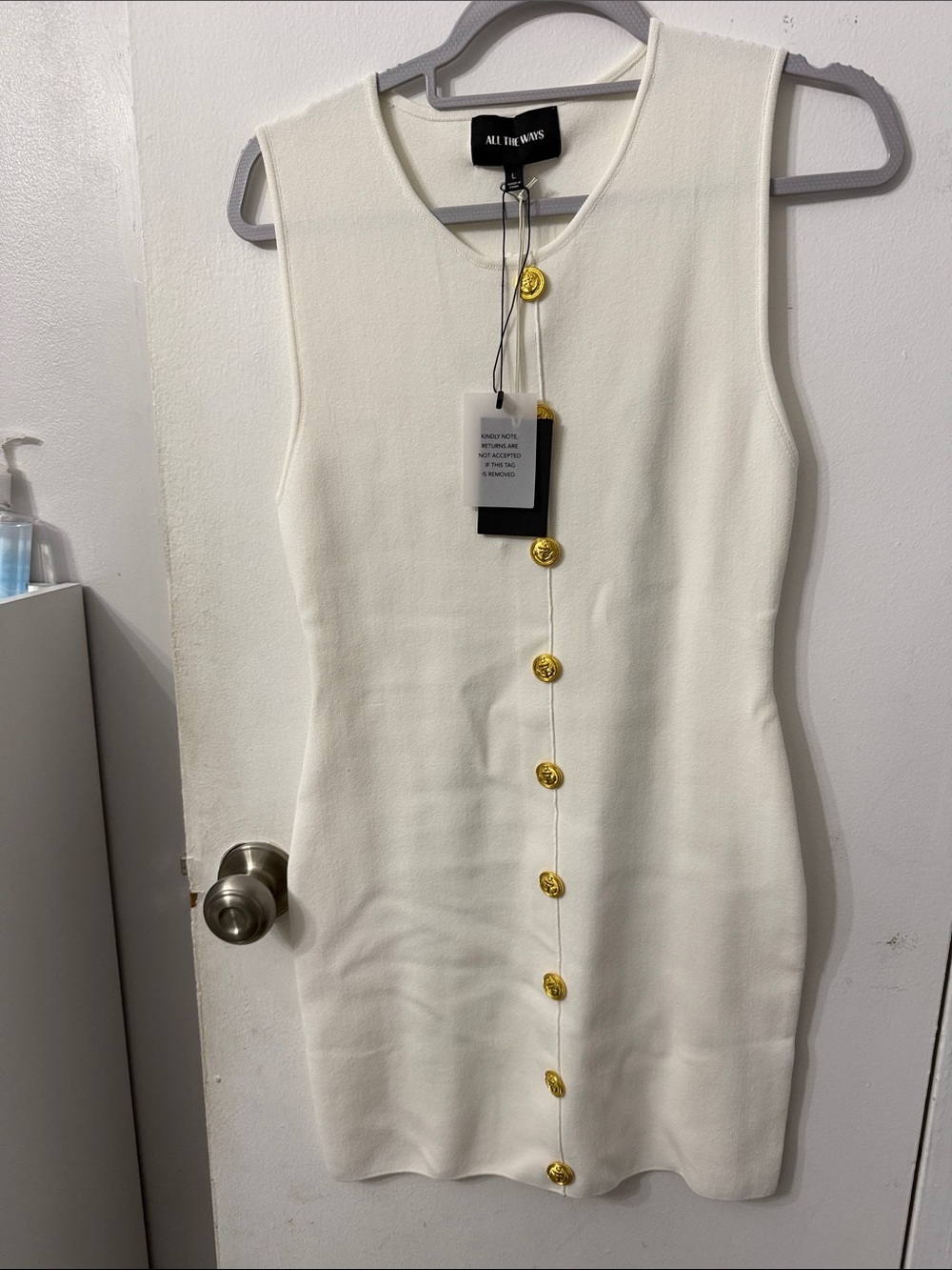 All The Ways Ivory Sleeveless Mini Dress with Gold Buttons